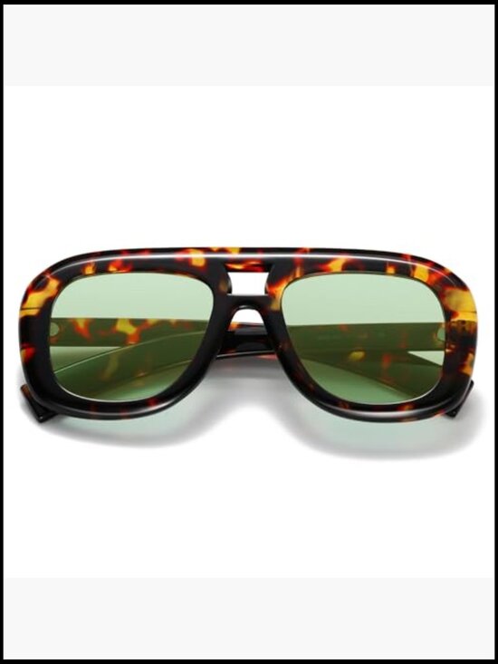 Oversized Aviator Sunglasses with Thick Square Frame UV400 Protection main image 5
